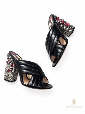 Gucci Webby Quilted Leather Snake Heel Mule Black King Cobra Stud NIB EU 37.5
